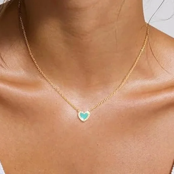 Neiman Marcus 14k Gold Plated Turquoise Blue Heart Necklace - Picture 5 of 5